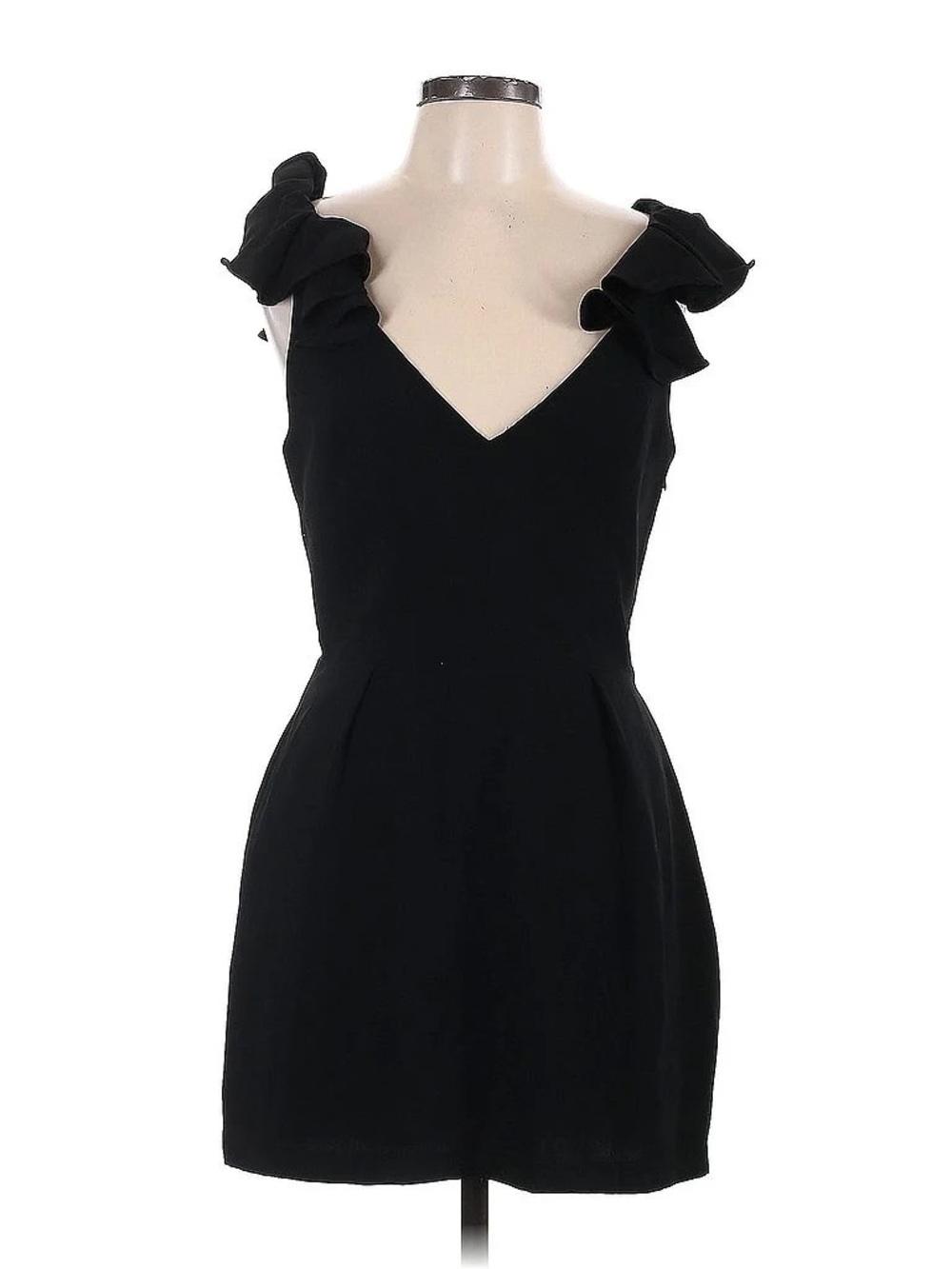 Amanda Uprichard Black Ruffle Strap V-Neck Mini Dress